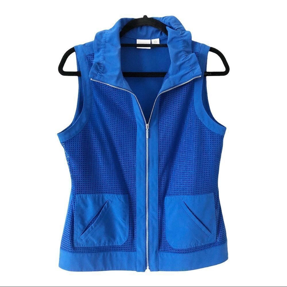Weekends By Chico’s Blue Mesh Detail Zip Up Vest Size 0